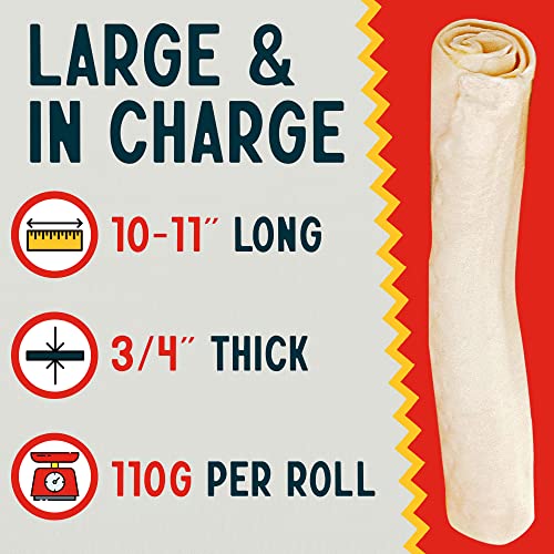Canine Chews 10-11" Rawhide Bones for Large Dogs, Durable USA Beefhide Dog Rawhide Chews, Retriever Rolls 20 Pack (5 lbs) - size: 20 Count (Pack of 1)