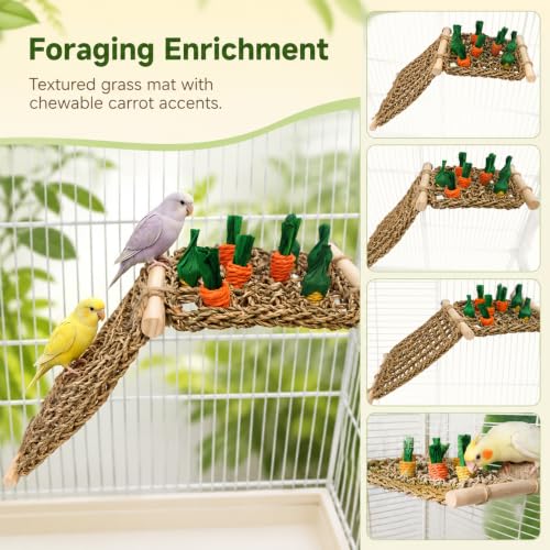 Parrot Chewable Natural Seagrass Woven Hammock,Natural Parrot Net(Carrot) - color: Splicing
