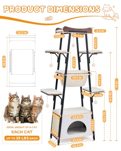 74 in Modern Cat Tree Tower Heavy Duty Metal Frame - color: Green, size: 74" H