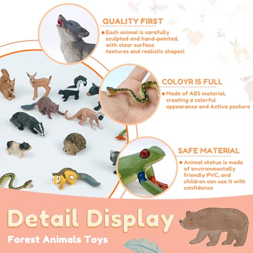 SCAHOW 18Pcs Forest Animals Figures - Plastic Woodland Creature Toy Figurines for Kids Boys Girls 3-5 6-12, Small Jungle Animal Baby Figurines for Cake/Cupcake Topper Birthday Gift - style: Set A