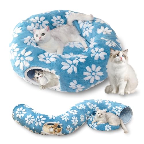 Cute Round Cat Tunnel for Indoor Cats, Blue - color: Blue Flower, size: Round