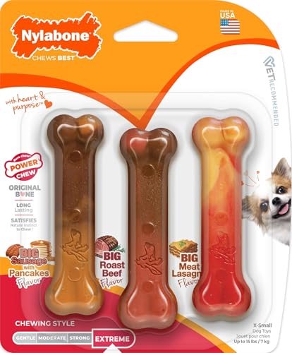 Nylabone Power Chew Original Bone Dog Chew Toys, X-Small, 3 Count - size: X-Small