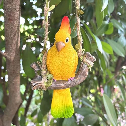 Hanging Parrot Garden Decor Outdoor Tropical Tiki Bar Decor Yellow - color: Yellow