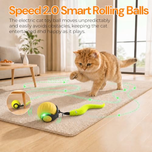 Interactive Cat Toys with Bird Sounds & 7 Speed Modes for Indoor Cats Play - color: A2 Yellow