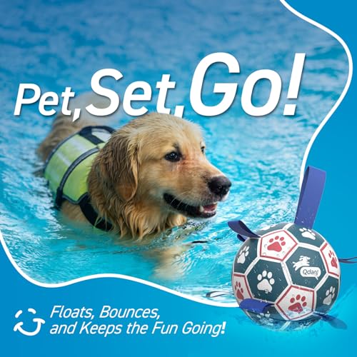 QDAN Large Dog Toys, 8 Inch Durable Balls for Dogs, Soccer Ball with Straps - color: Red-Blue, size: Large Size 3 (8 Inch)