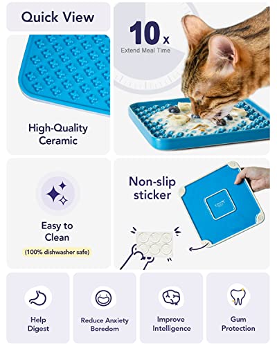 LE TAUCI PET Slow Feeder Dog Bowl, 7.5 Inch Lick Mat for Medium and Large Breed, Anxiety Relief Licking Mat, Puzzle Feeder for Peanut Butter, Treats, Pet Enrichment Toys, Cross Blue