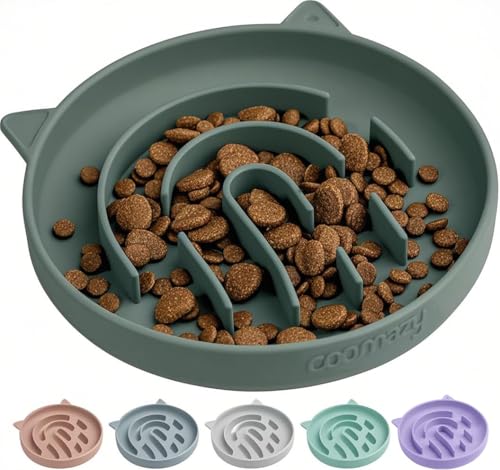 Coomazy Slow Feeder Cat Bowl Silicone Pet Puzzle Feeder for Slow Eating - color: Green