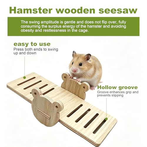 3 Pcs Wooden Hamster Platform Set,Multi‑Chamber Hideout House Ladder Seesaw - color: M