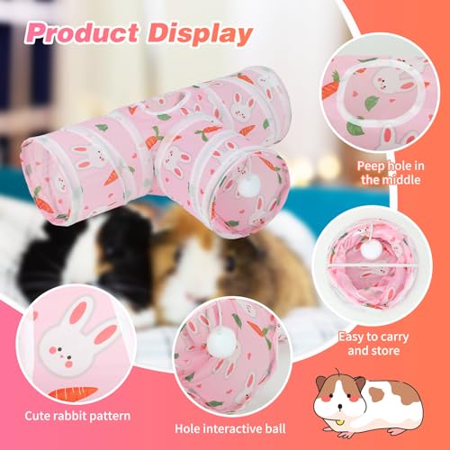 Rypet Guinea Pig Tunnel Hideout 3-Way Collapsible Pet Tubes, Carrot Pink - color: Pink