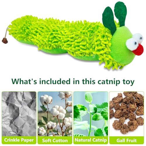 miwoowim 3 Pack Plush Caterpillar Cat Kicker, 9" Catnip & Gall Fruit Toy