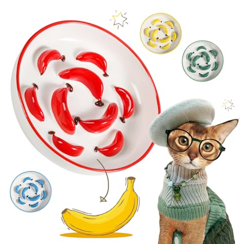 Ceramic Slow Feeder Cat Bowl, 6.3'' Wide Whisker Friendly Cat Puzzle Feeder - color: Bright Red, size: 1.2"H Standard