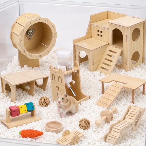 Leinuosen 19 Pcs Hamster Cage Accessories Exercise Wheel Platform Hideout