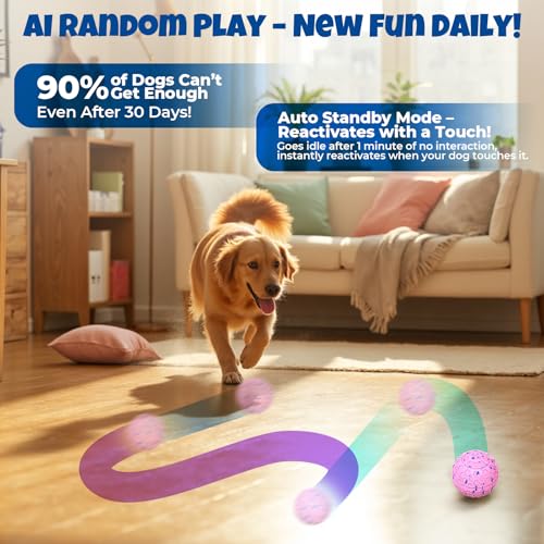 Fsitego Dog Balls: Interactive Dog Ball Auto Rolling - Interactive Dog Toys for Aggressive Chewers - Bouncy & Throwable, Type-C Rechargeable, Washable, for Small & Medium & Large Dogs – Pink