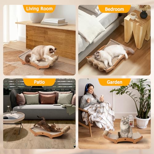 3 in 1 Sisal Cat Scratcher Bed, Solid Pine Cat Scratcher with Balls (Wood) - color: Wood, size: Large