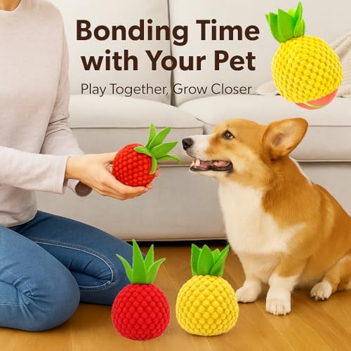 2 Pack Dog Ball Covers, Plush Tomato and Pineapple Sleeves for Moving Balls - color: 2pcs Dog Ball Covers