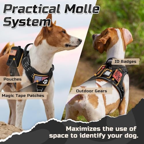rabbitgoo Tactical Dog Harness for Large, No Pull Military Service Vest - color: Black, size: Large