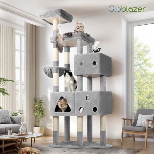 Globlazer Extra Large Cat Tower for Big Cats 20 lbs, 81in, F81, Light Grey - color: Light Grey