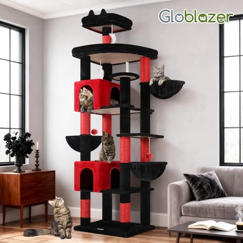 Globlazer 82in Gothic Extra Large Cat Tree for Indoor Cat Large Adult, S82 - color: Black Red