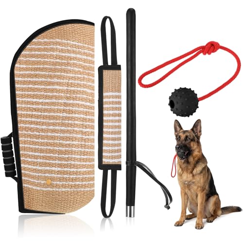 Leyndo 4 Pcs Dog Training Sleeve Set with Tug Pillow Stick Ball, Black - color: Black