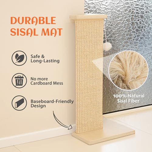 PETKARAY Couch Corner Cat Scratcher, 28'' Corner Scratching Post Cat Wall Scratcher, Sisal Scratch Pad for Sofa, Wall Furniture Protector with Toy Ball - color: Corner, size: Large