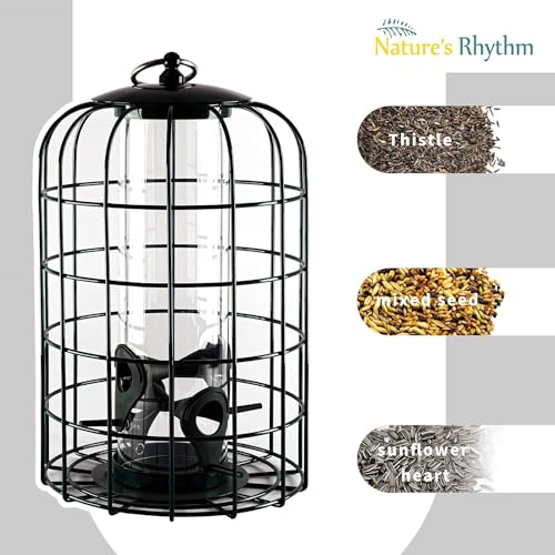 Nature's Rhythm Outdoor Hanging Bird Feeder Cage PC Tube Squirrel Proof Wild Bird Feeder with Large Metal Seed Guard Deterrent - size: PC Tube Bird Feeder