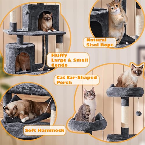 Yaheetech 70.5in Cat Tower, Multi Level Cat Tree Kitten Condo with 2 Condos & 2 Plush Perches & Scratching Post & Dangling Ball for Medium/Large Cats Dark Gray - color: Dark Gray, size: 70.5in