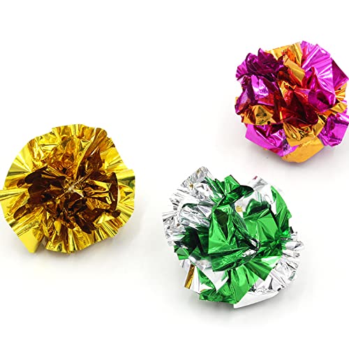 ISMARTEN 12 Packs Crinkle Balls Cat Toys for Indoor Cats, Lightweight Shiny Crinkle Paper Ball for Kitten (Random Color) (2.36 in) - size: 2.36 in