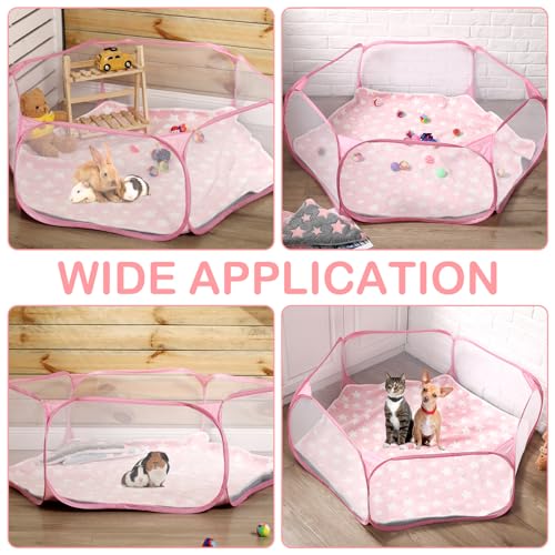 VitalCozy Guinea Pig Playpen with Mat Small Animal, Pink, Star - color: Pink