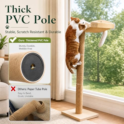 Cat Window Perch with Scratching Post, 46-Inch Tall Climbing Tree & Hammock - size: standard