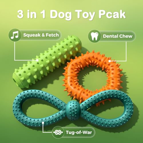 Interactive Multi-Functional Squeaky Dog Toy Set, Tough Rubber Teething Toy