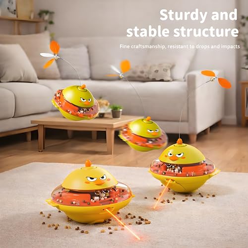 Interactive Cat Toy for Indoor Cats with Laser, Feather&Treat Dispenser - color: Yellow