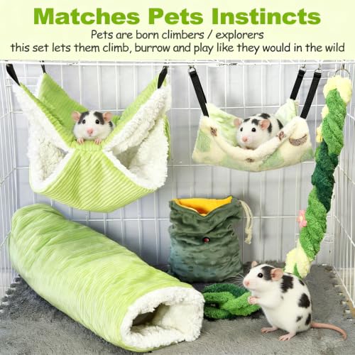 Hamiledyi Rat Hammock 5 Pack Sugar Glider Bed Climbing Ropes Toys Ferret Tunnel Hanging Hammock Swing Hideout Cage Accessories for Hamster Mice Small Animals - color: Green