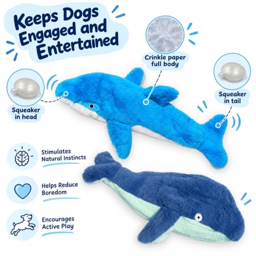 No stuffing Squeaky Dog Toy - Crinkle Dog Toy, Soft Plush, Blue, Large - color: Blue