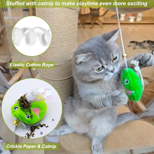 Interactive Cat Toy Wand with Catnip Mouse, Cat Teaser Wand Rainbow String for Bored Indoor Adult Cats and Kittens (2 Pack Mouse) - size: 2 Pack Mouse