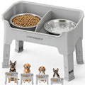 URPOWER Mess Proof Elevated Dog Bowls, Splash Guard Raised Bowl Stand - color: Light Grey, size: Medium