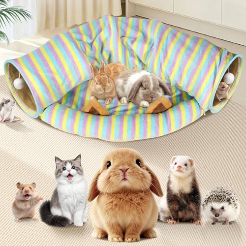 Spardar 2-in-1 Bunny Tunnel Bed, with Removable Mat Hideout,Stripe - color: Stripe