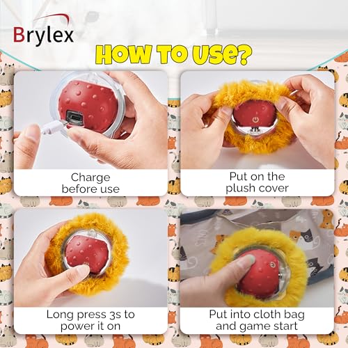 Brylex Interactive Cat Toys, Motion-Activated Rolling Ball with Play Mat, Automatic Hide-and-Seek Game, Fast & Slow Modes, USB Rechargeable Cat Enrichment Toy, 28" Play Mat - color: Peach
