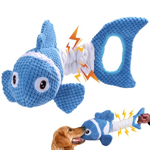 Squeaky Clownfish Dog Toy, Stretchable Plush Tug Toy, Blue - color: Blue