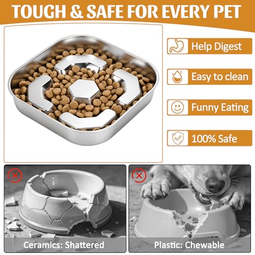 Stainless Steel Slow Feeder Dog Bowls with Non-Slip Rubber Base, 1 Pack