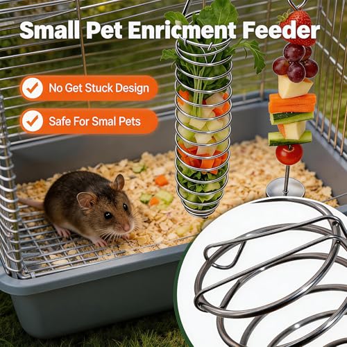 3Pcs Rat Enrichment Toys,Rat Toys for Pet Rats, Bird Food Holder,Parrot Foraging Stainless Steel Food Vegetable Holder Slow Feeder Rodent Cage Accessories