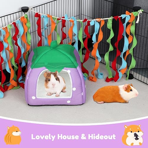 BWOGUE Guinea Pig Bed Hideout, Washable Hamster Cave for Small Animals - color: Strawberry Purple