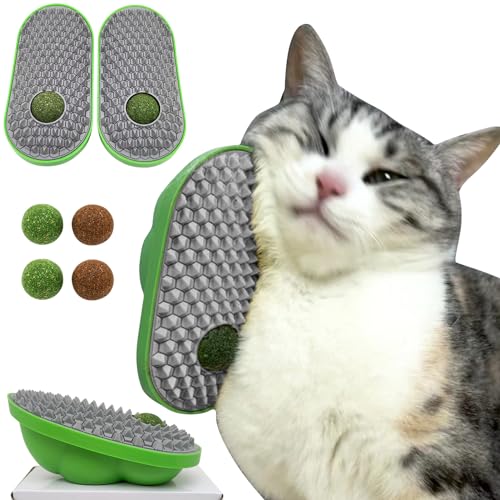miwoowim 2PCS Catnip Toys Balls that Stick on Wall & Cat Face Scratchers - color: grey