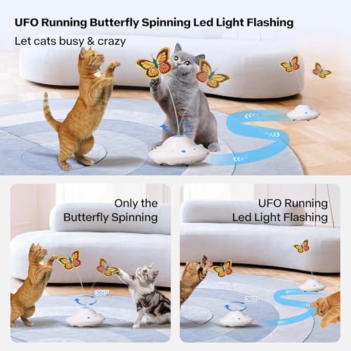 Pet Prime Self Moving Cat Toy for Indoor Cats, Electronic Cat Butterfly Interactive Automatic Rechargeable Toy for Kitten Chasing with LED Light