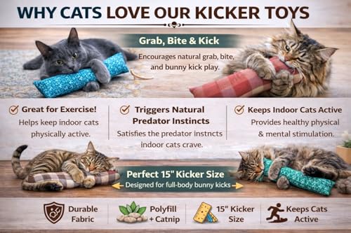 Catnip Kicker Toy for Indoor Cats – 15" Large Cat Kick Stick, 1 oz Potent Canadian Catnip, Durable Plush Cat Wrestling Toy, Turquoise - color: Turquoise