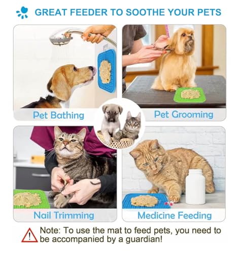 Azyh 2 PCS Licking Mat for Dogs & Cats with Suction Cups, Dog Slow Feeder Lick Pat for Anxiety Relief, Dog Toys Feeding Mat for Butter Yogurt Peanut, Pets Bathing Grooming Training Mat (7.9''*7.9'') - color: Blue&Green Square