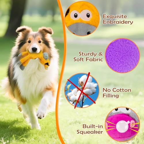 5 Pack No Stuffing Dog Toys, Squeaky Crinkle Plush Animal Toys - color: 5-color