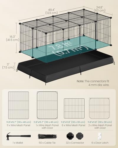 SONGMICS Guinea Pig Cage，Small Animal Playpen with Lid - color: Ink Black, style: 20 Panels - 48.4"L x 24.8"W x 16.3"H