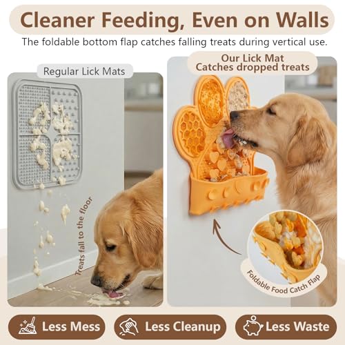 Dog Lick Mat with Suction Cups, Slow Feeder & Enrichment Mat for Dogs & Cats, Silicone Feeding Mat for Wet & Dry Food, Anxiety Relief, Mess-Free Foldable Pocket Design, Orange - color: Orange