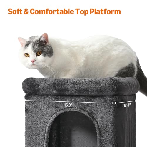 Amazon Basics 30-Inch Cat Tree Tower, Activity Center with 2 Plush Condos, Sisal Scratching Post and Hanging Pompom, Gray - size: 30 in