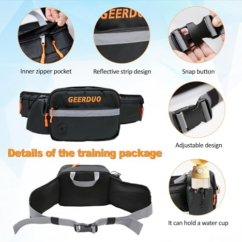Dog Treat Pouch for Training & Walking, 2-in-1 Fanny Pack with Built-in Poop Bag Dispenser & Water Bottle Holder, 3-Way Carry Waist Belt (28-48"), Waterproof & Reflective for Hiking & Running